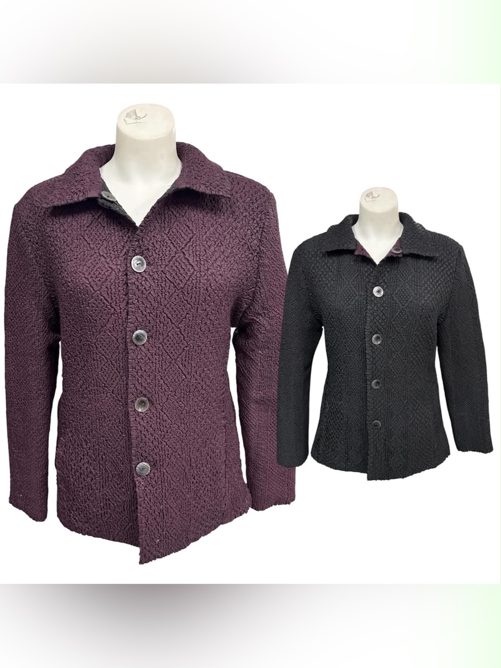 Tabi Reversible Textured Diamond Pea Coat - Plum and Black Size M